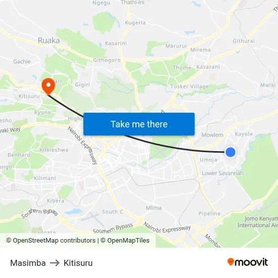 Masimba to Kitisuru map