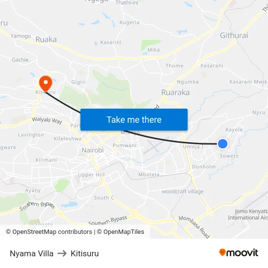 Nyama Villa to Kitisuru map
