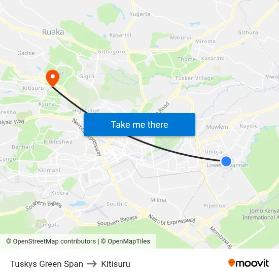 Tuskys Green Span to Kitisuru map
