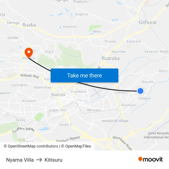 Nyama Villa to Kitisuru map