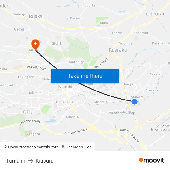 Tumaini to Kitisuru map