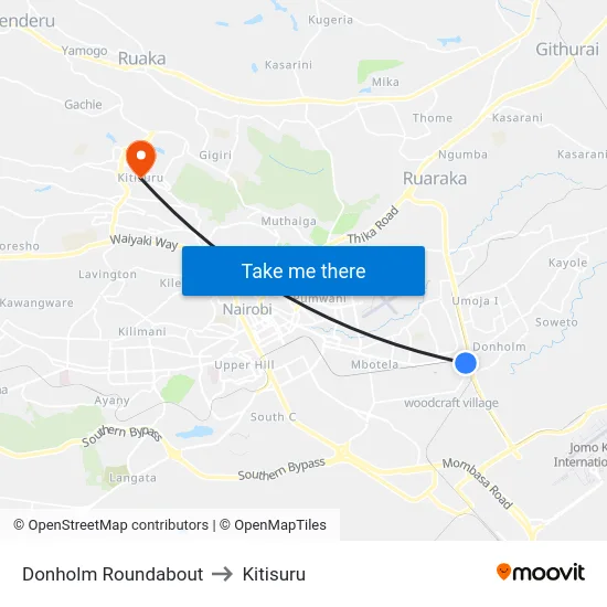 Donholm Roundabout to Kitisuru map