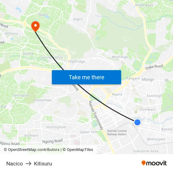 Nacico to Kitisuru map