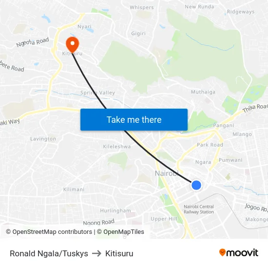 Ronald Ngala/Tuskys to Kitisuru map