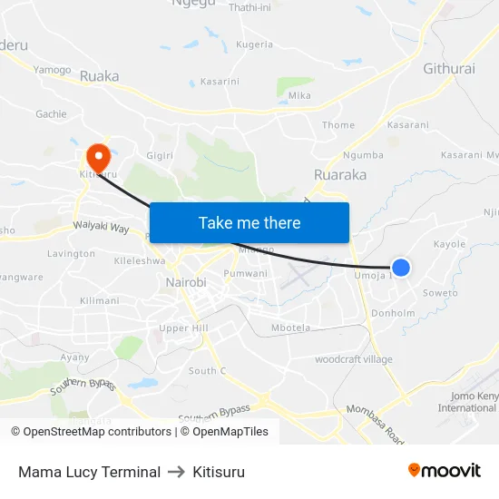 Mama Lucy Terminal to Kitisuru map