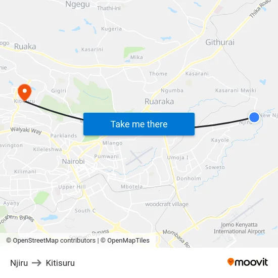 Njiru to Kitisuru map