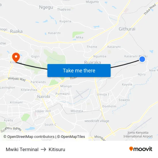 Mwiki Terminal to Kitisuru map