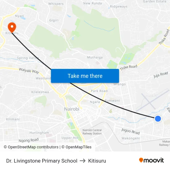 Dr. Livingstone Primary School to Kitisuru map