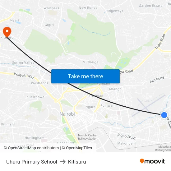 Uhuru Primary School to Kitisuru map