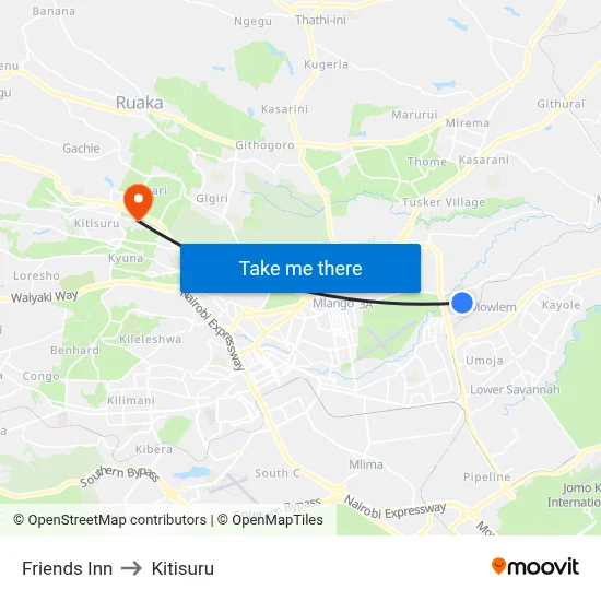 Friends Inn to Kitisuru map