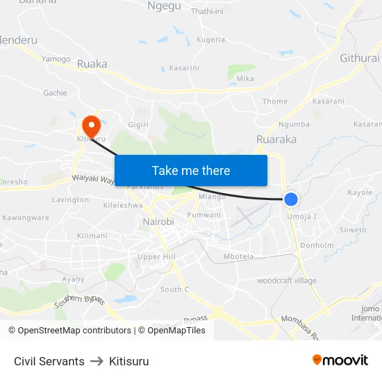 Civil Servants to Kitisuru map