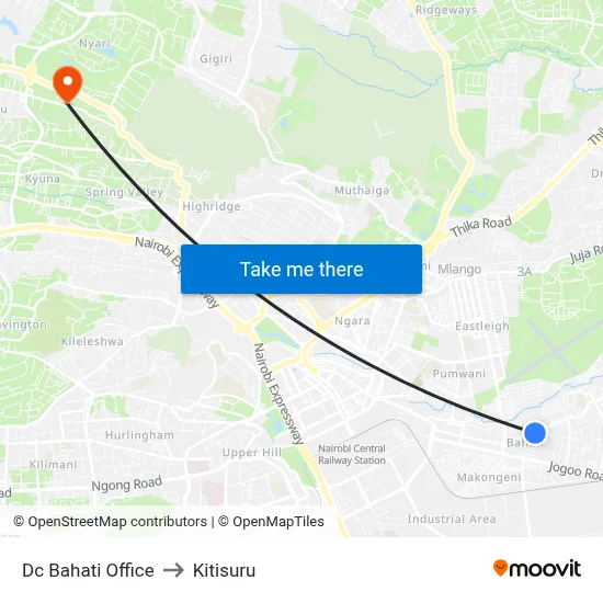 Dc Bahati Office to Kitisuru map