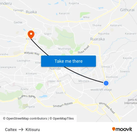 Caltex to Kitisuru map