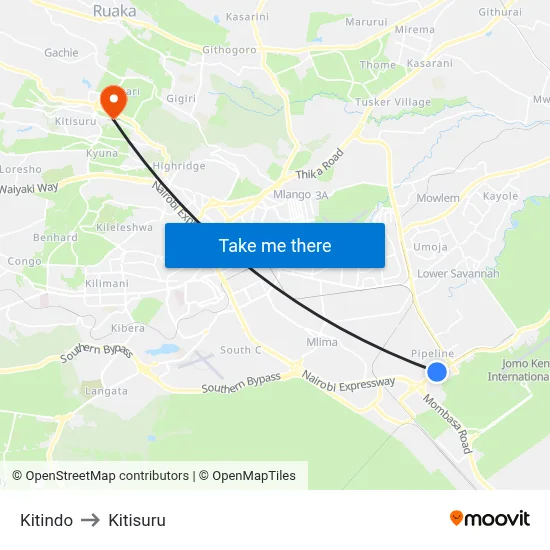 Kitindo to Kitisuru map