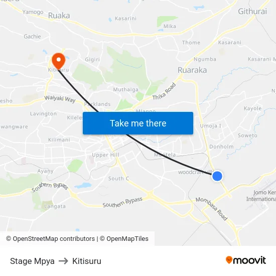 Stage Mpya to Kitisuru map