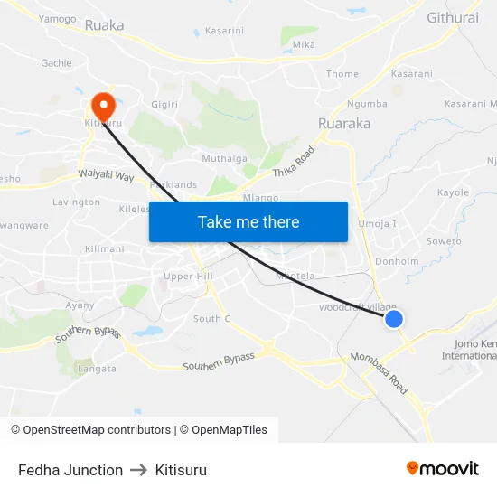 Fedha Junction to Kitisuru map