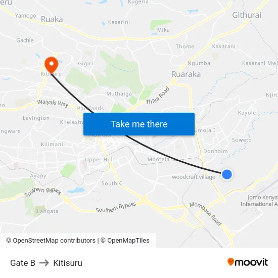 Gate B to Kitisuru map
