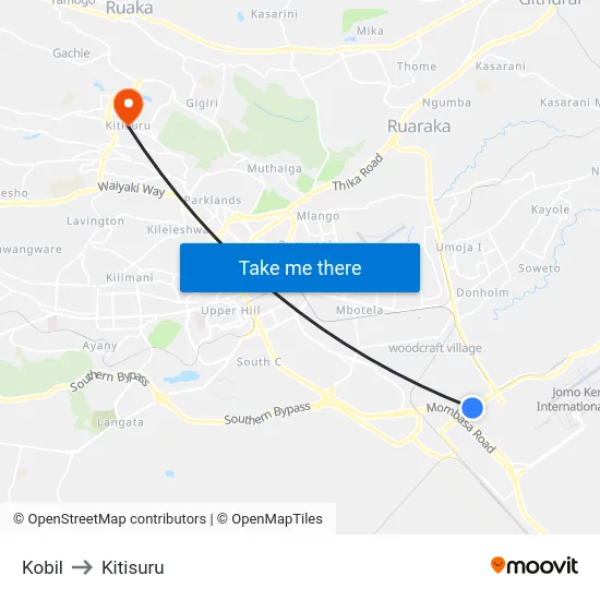 Kobil to Kitisuru map