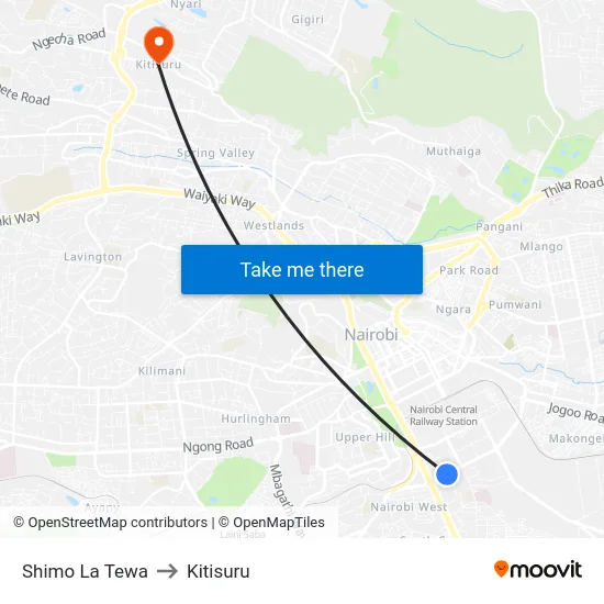 Shimo La Tewa to Kitisuru map