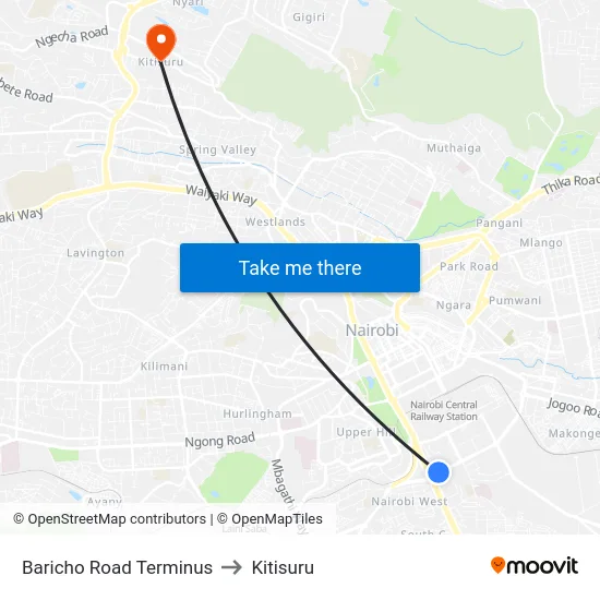 Baricho Road Terminus to Kitisuru map