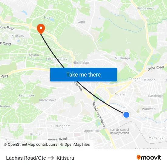 Ladhes Road/Otc to Kitisuru map