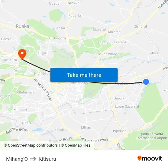 Mihang'O to Kitisuru map