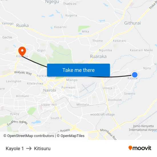 Kayole 1 to Kitisuru map