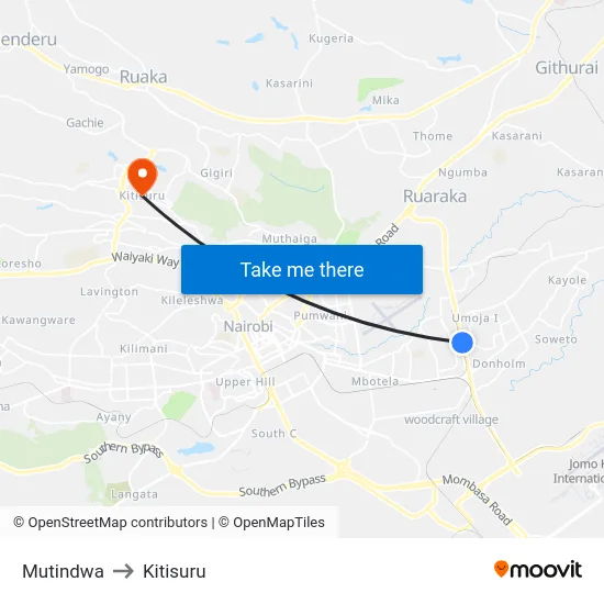 Mutindwa to Kitisuru map
