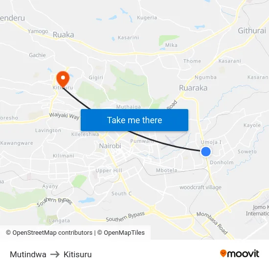 Mutindwa to Kitisuru map