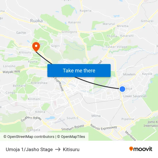 Umoja 1/Jasho Stage to Kitisuru map