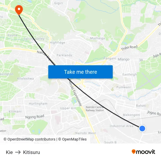 Kie to Kitisuru map
