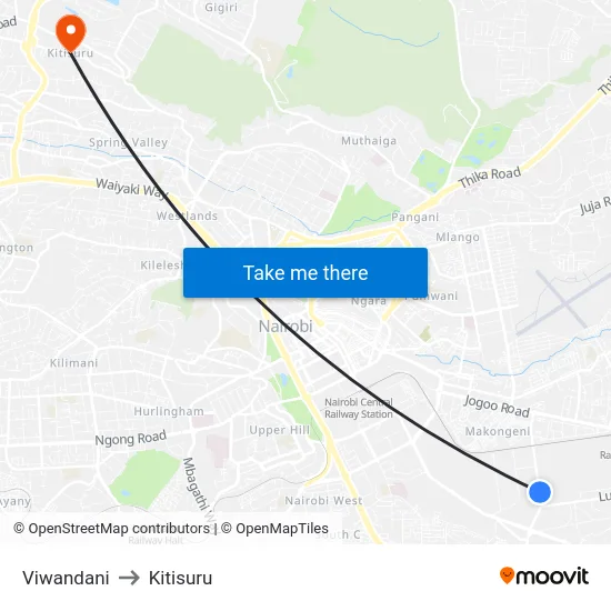 Viwandani to Kitisuru map
