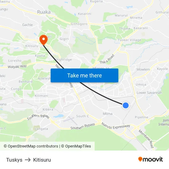 Tuskys to Kitisuru map