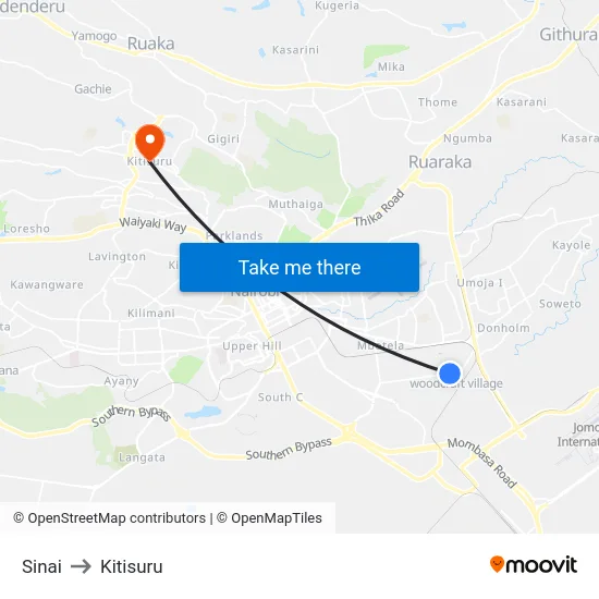 Sinai to Kitisuru map