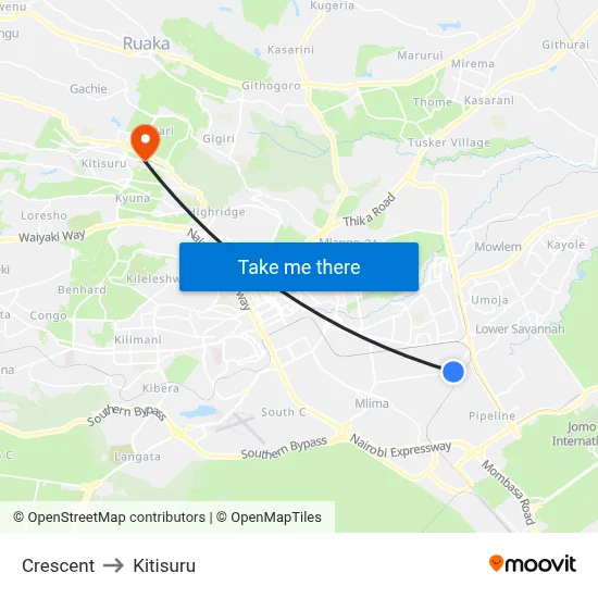 Crescent to Kitisuru map