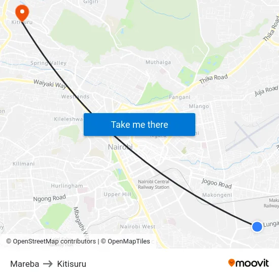 Mareba to Kitisuru map