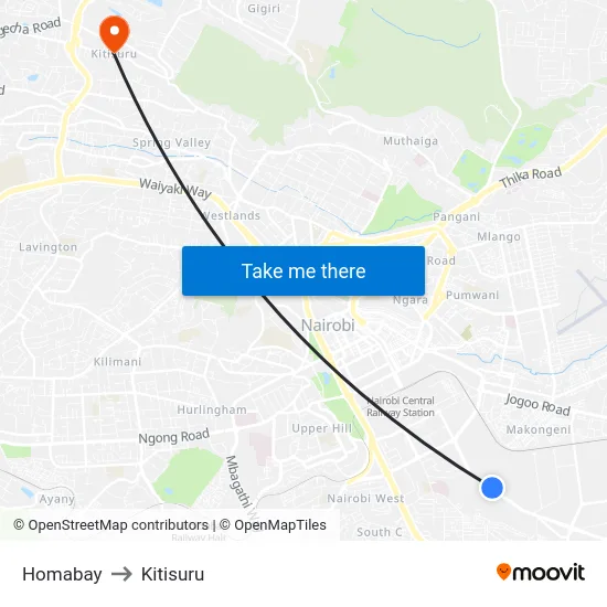 Homabay to Kitisuru map