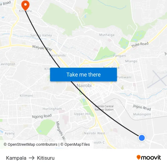Kampala to Kitisuru map