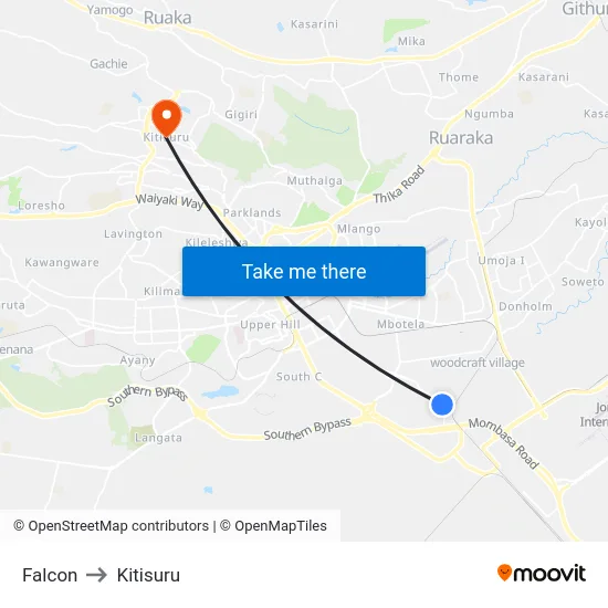 Falcon to Kitisuru map