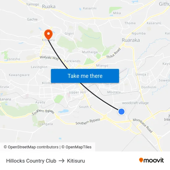 Hillocks Country Club to Kitisuru map