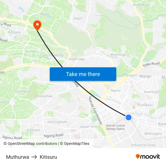 Muthurwa to Kitisuru map