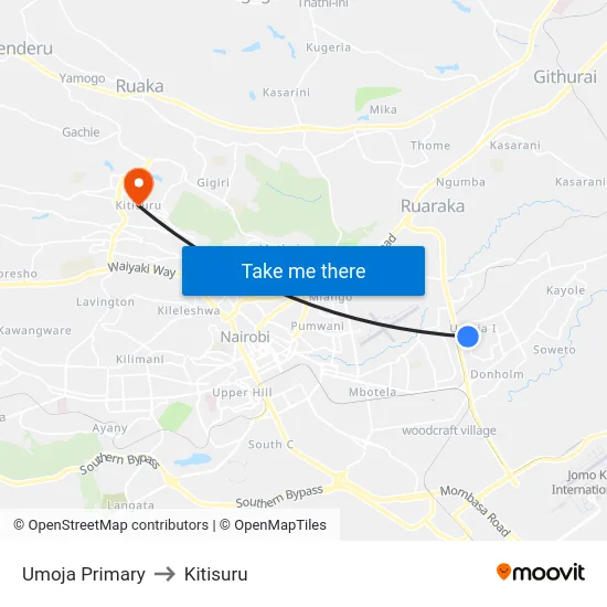 Umoja Primary to Kitisuru map