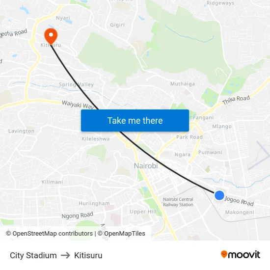 City Stadium to Kitisuru map
