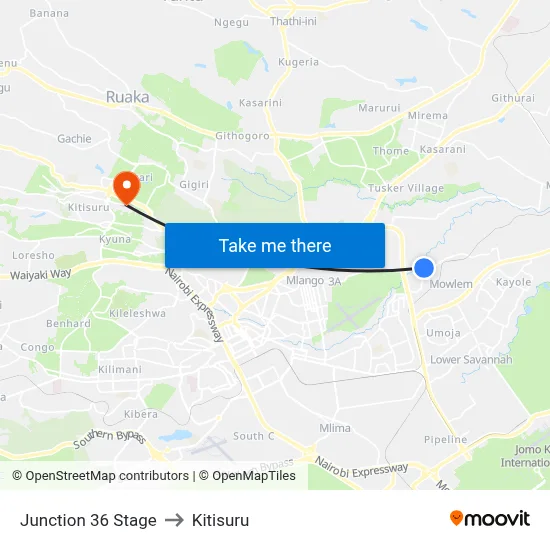 Junction 36 Stage to Kitisuru map