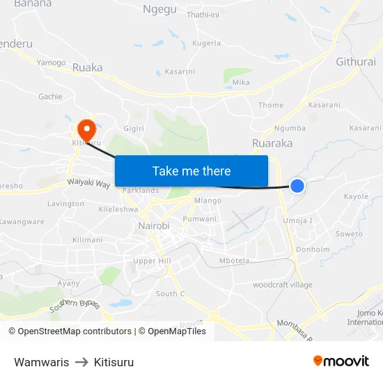 Wamwaris to Kitisuru map
