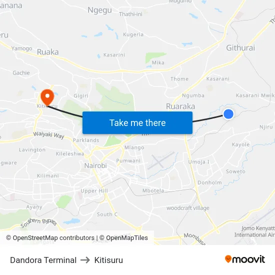 Dandora Terminal to Kitisuru map