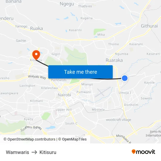 Wamwaris to Kitisuru map