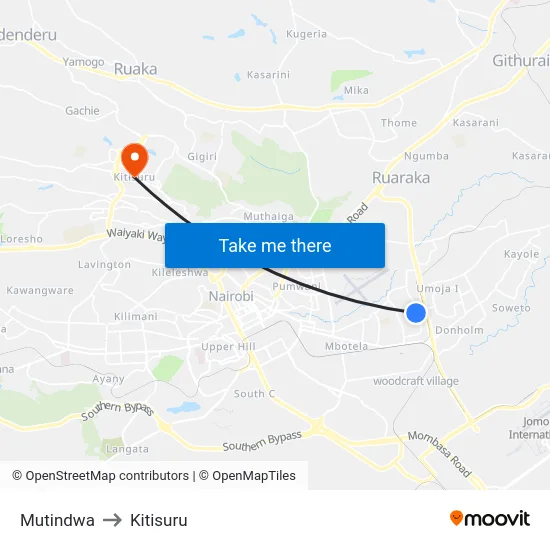 Mutindwa to Kitisuru map