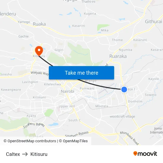 Caltex to Kitisuru map