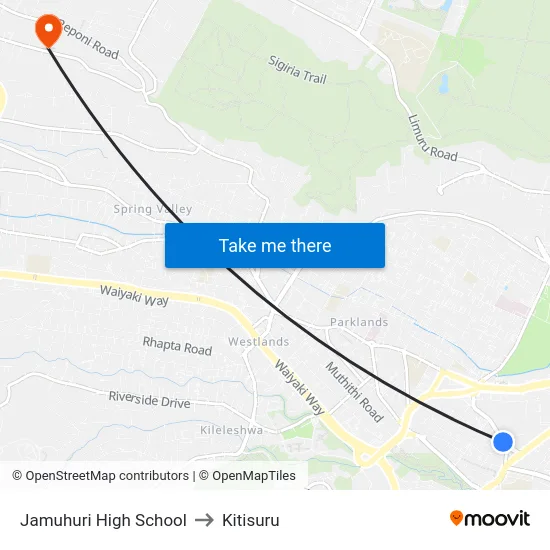 Jamuhuri High School to Kitisuru map